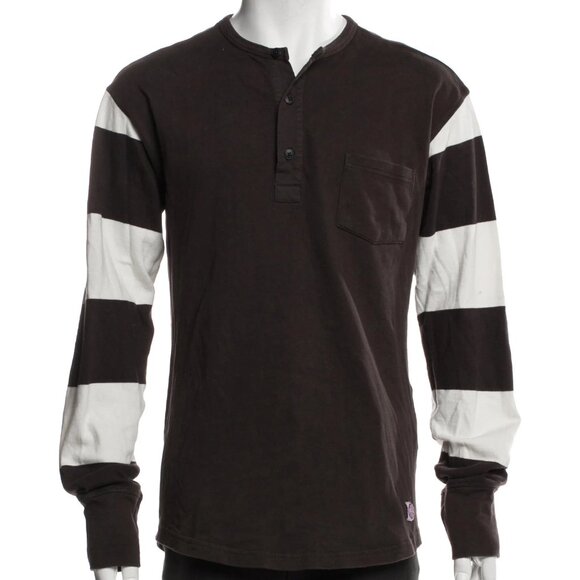 Pike Brothers Striped Henley Crew Neck Brown White Men’s Polo Sweater Size Large - Picture 13 of 15